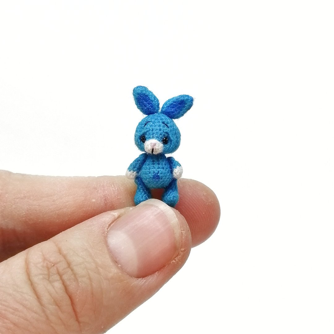 Micro bunny Miniature rabbit Collectible toy Easter bunny - 玩偶/公仔 - 棉．麻 蓝色