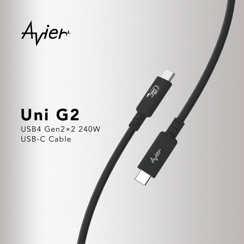 【Avier】Uni G2 USB4 Gen2x2 240W 高速资料传输充电线 2M - 充电宝/传输线 - 铜/黄铜 黑色