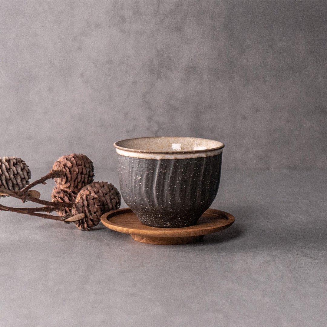 无我系列-茶杯+杯托组50ml - 茶具/茶杯 - 陶 黑色