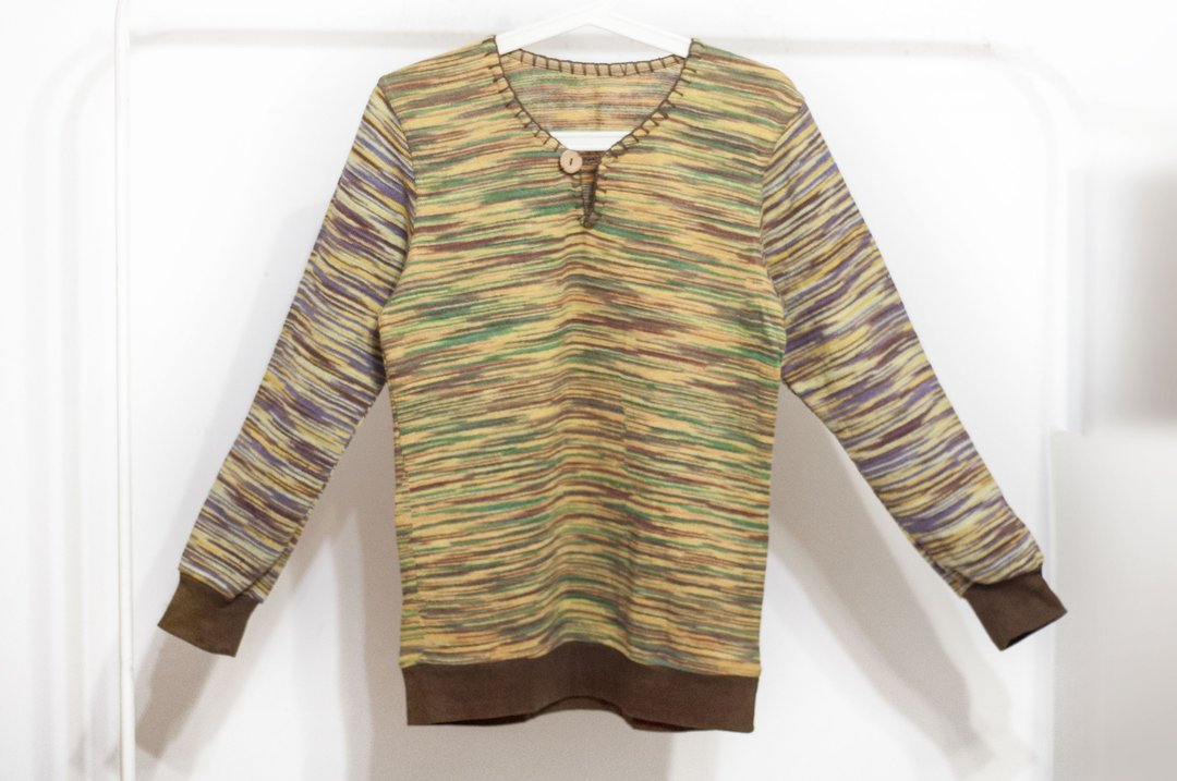 针织上衣/拼接长袖上衣/波希米亚风/ethnic tops-北欧的渐层彩虹 - 女装上衣 - 棉 多色