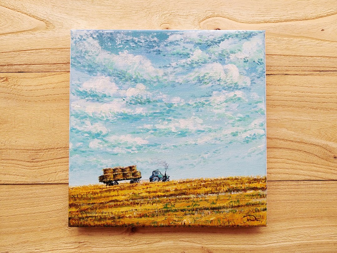 【收割】丙烯风景画原作 | 旷野牧草田乡村景色 | 书卧房写意挂画 - 海报/装饰画/版画 - 棉 