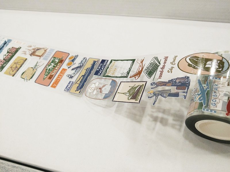 旅行 01. PET胶带#18 / 6厘米 带离型纸+白墨 - 纸胶带 - 塑料 