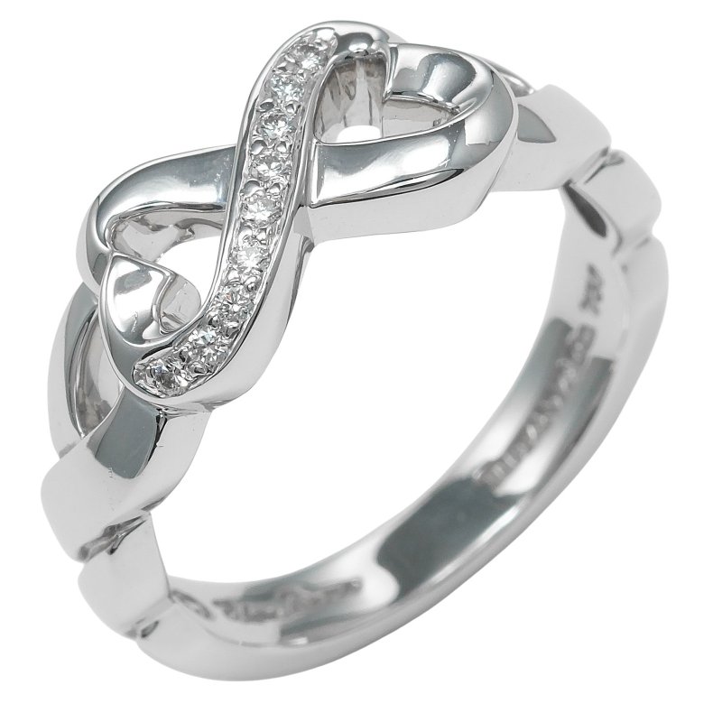 【日本直送】Tiffany & Co. 双心相系戒指 12.5号 K18WG 玫瑰金 钻石 约6.1g【二手】 - 戒指 - 贵金属 银色