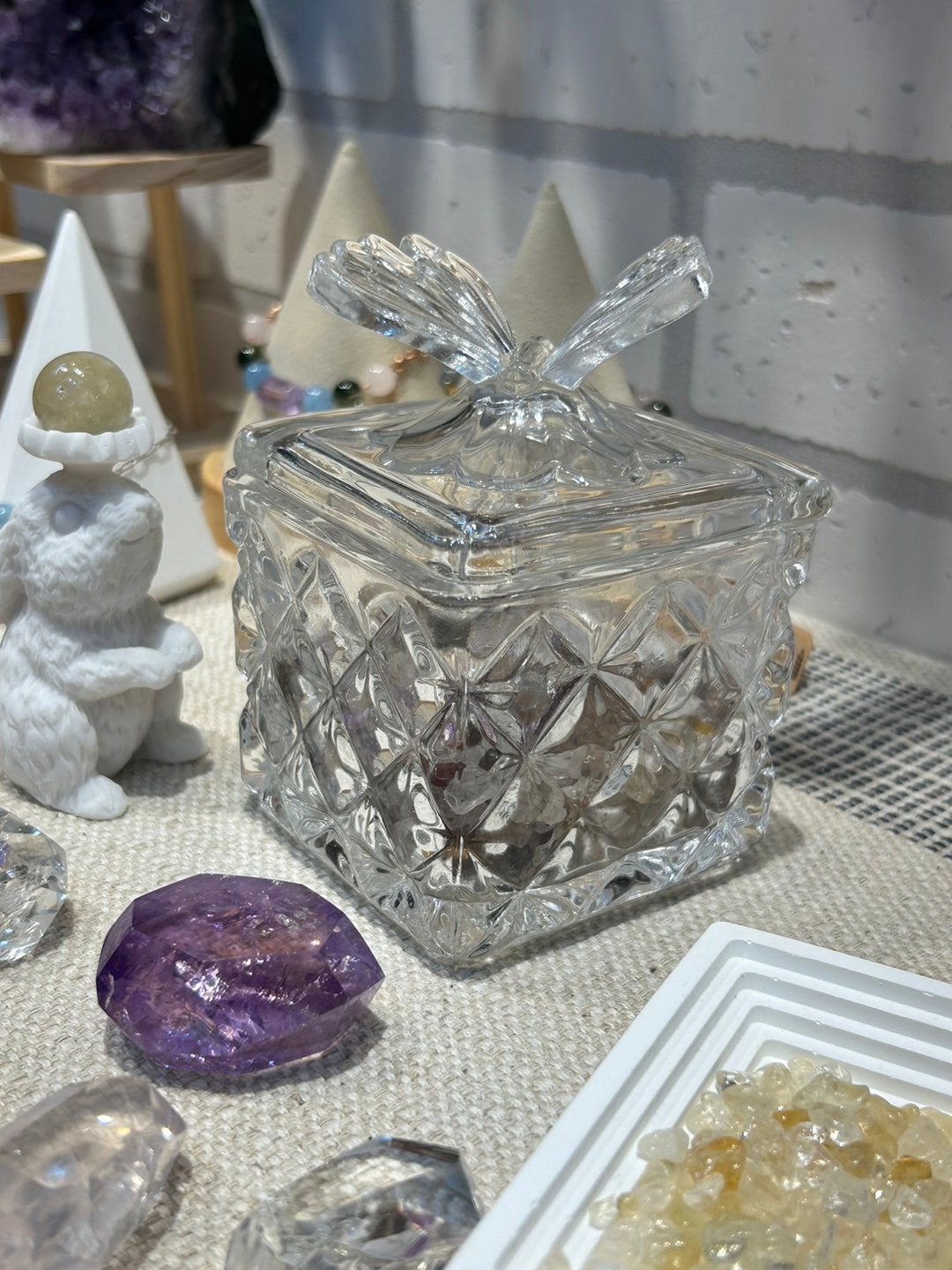 华光-藏晶阁| 方形蝴蝶消磁玻璃水晶盅 | 水晶净化 - 摆饰 - 玻璃 