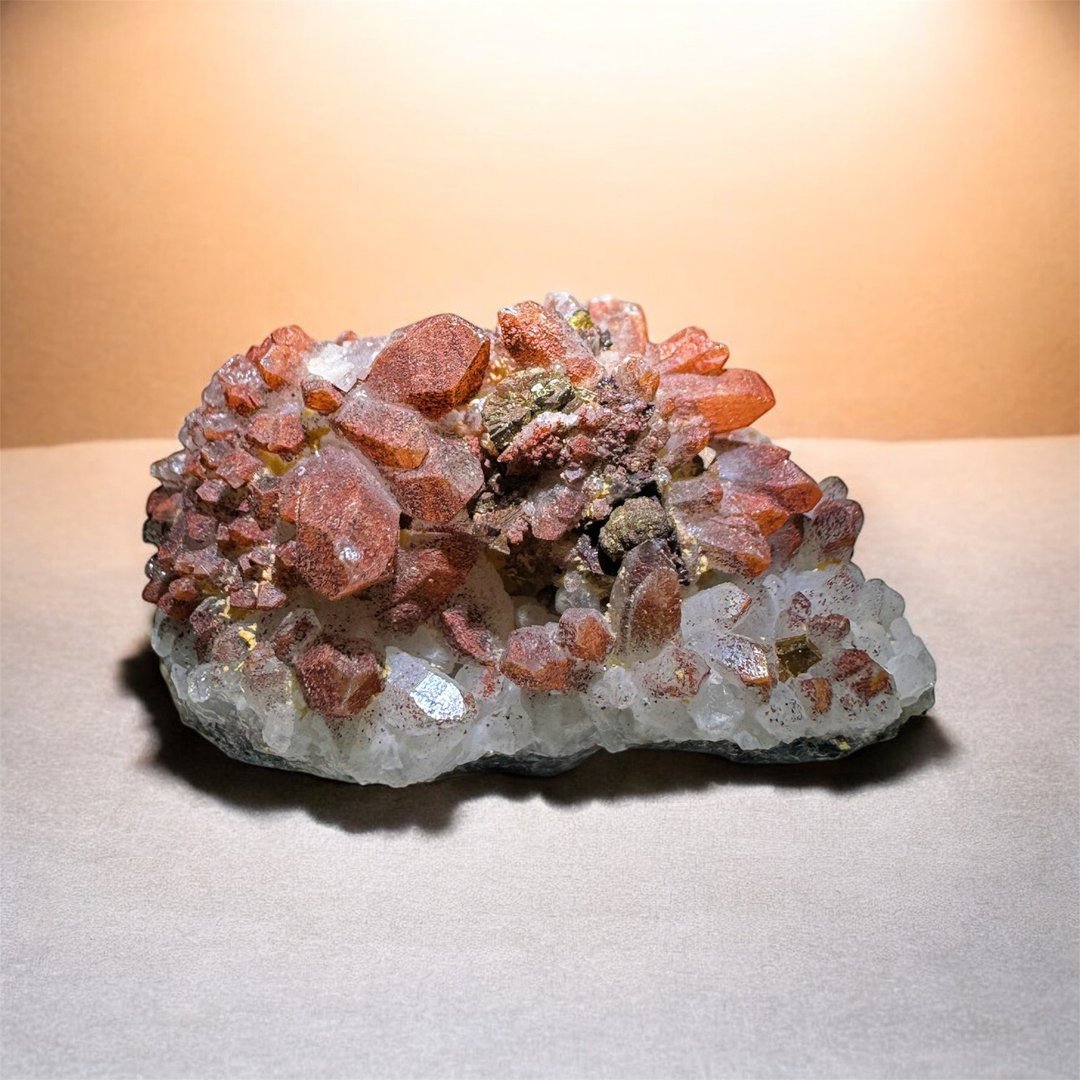天然 红水晶簇 冰火焰花水晶 共生 黄铜矿白云石精品 矿物标本 - 摆饰 - 水晶 透明