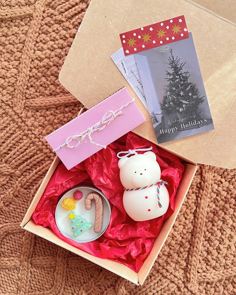 圣诞蜡烛 白熊造型雪人蜡烛礼盒 圣诞交换礼物 手作香氛圣诞礼盒 - 蜡烛/烛台 - 蜡 