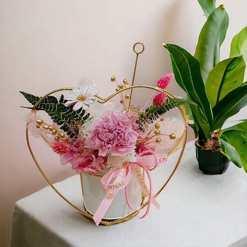 母亲节限定 heart金框康乃馨永生花盆花 /母亲节/永生花/花礼 - 干燥花/捧花 - 植物．花 红色