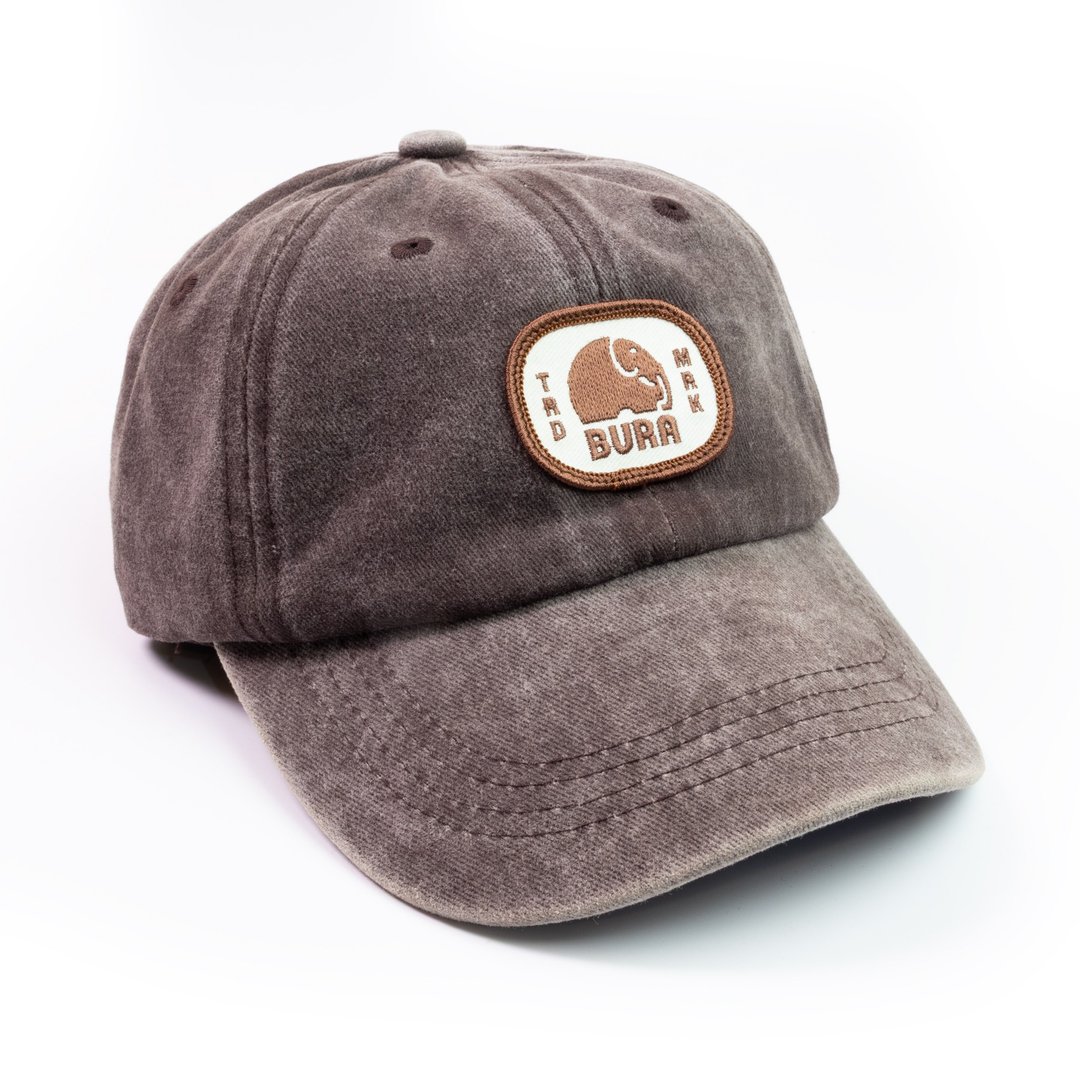 大象标志 深咖啡色复古老帽 Ellie Logo BURA Vintage Cap - 帽子 - 棉 咖啡色
