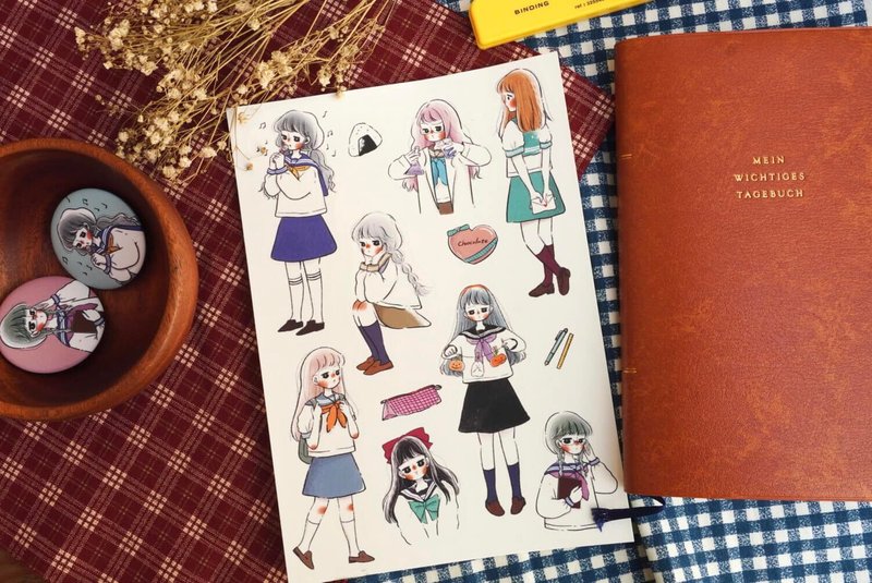 铜版贴纸 水手服少女 - 贴纸 - 纸 