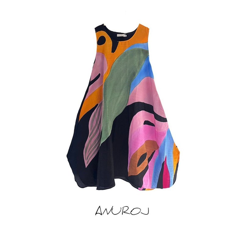 Dress Hand Paint Soft Cotton Silk for Yoga Vacation Holidays - 洋装/连衣裙 - 棉 黑色