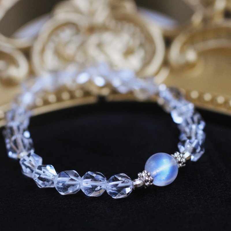 月光石 白水晶 纯银 不规则 水晶手链。健康避邪 纾压 好人缘 - 手链/手环 - 水晶 白色