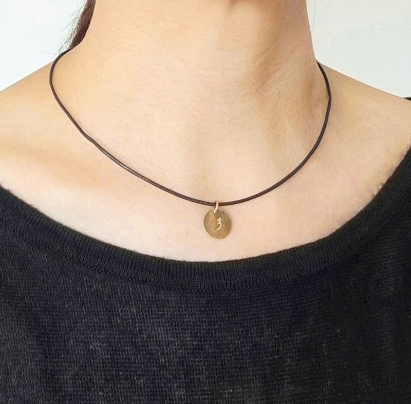 数字（号码）饰牌皮革编绳项链 - 项链 - 其他金属 金色