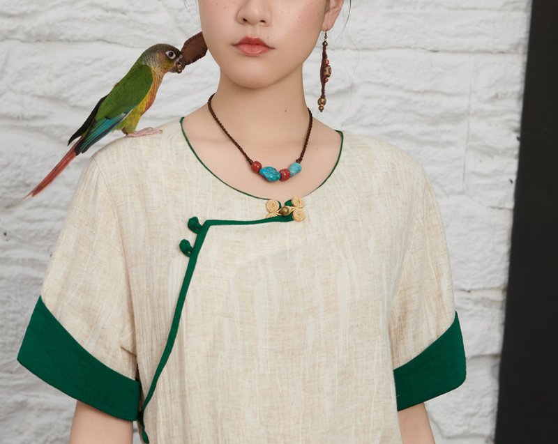 【古典锁骨链】新中式复古藏风 挂绳绿松石项链 - 项链 - 石头 绿色