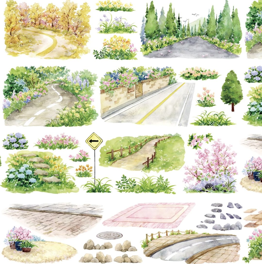 大馬路上 道路寫真 水彩畫造景 PET 紙膠帶 - 纸胶带 - 其他材质 多色