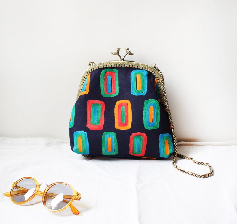 几何复古鸟头大口金（18cm口） - 侧背包/斜挎包 - 聚酯纤维 黑色