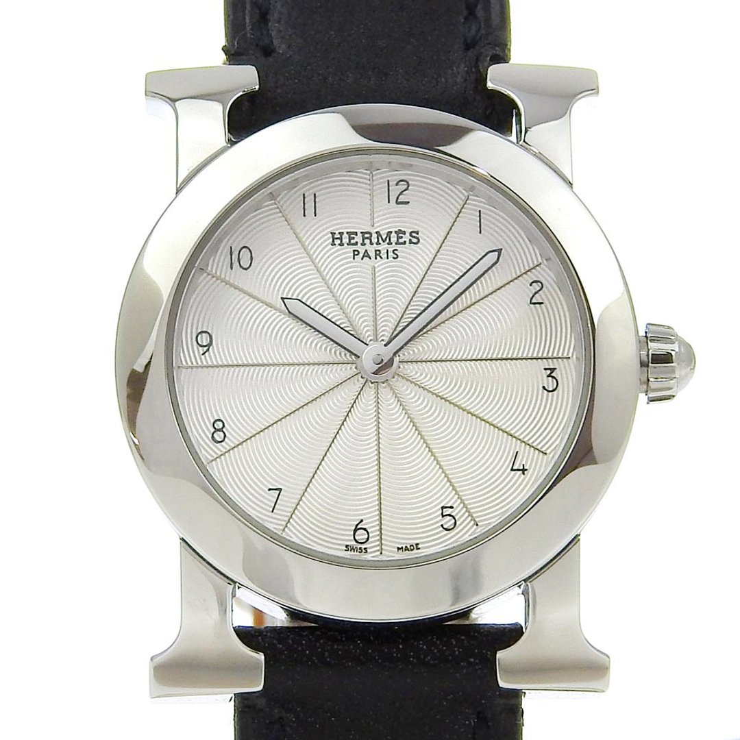 【日本直送】爱马仕 HERMES H Hour 表款 Rond 腕表 HR1.210 不锈钢 x 压纹皮革 J 石英 指针式显示 银色表盘 【二手】 - 女表 - 不锈钢 银色