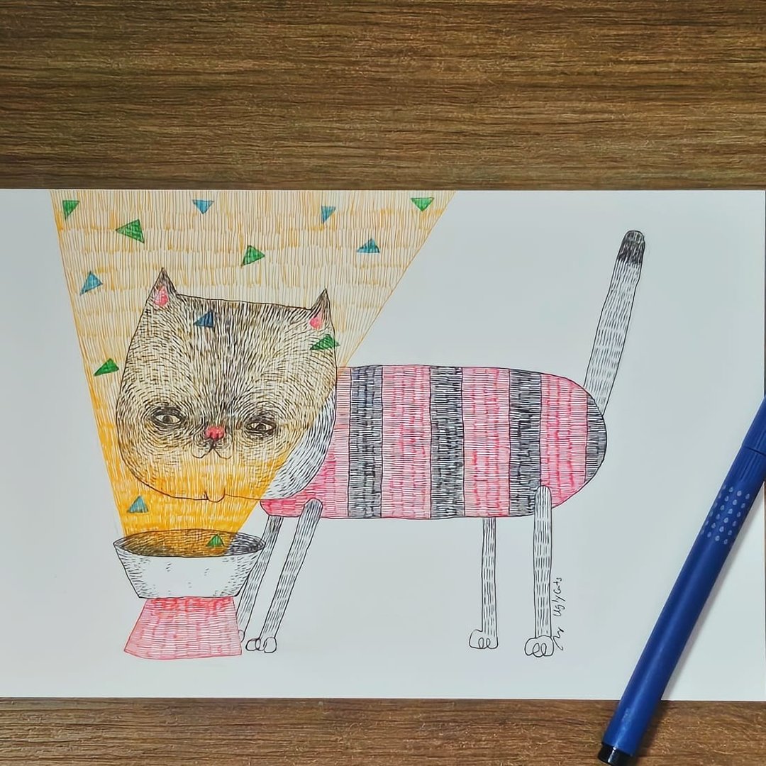 丑丑手绘吃饱后再说(手绘原稿连木画框) - 海报/装饰画/版画 - 纸 多色
