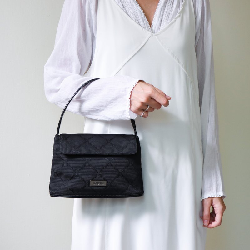 Vintage Moschino  黑色爱心提花布 简约手提迷你小包 - 侧背包/斜挎包 - 真皮 黑色