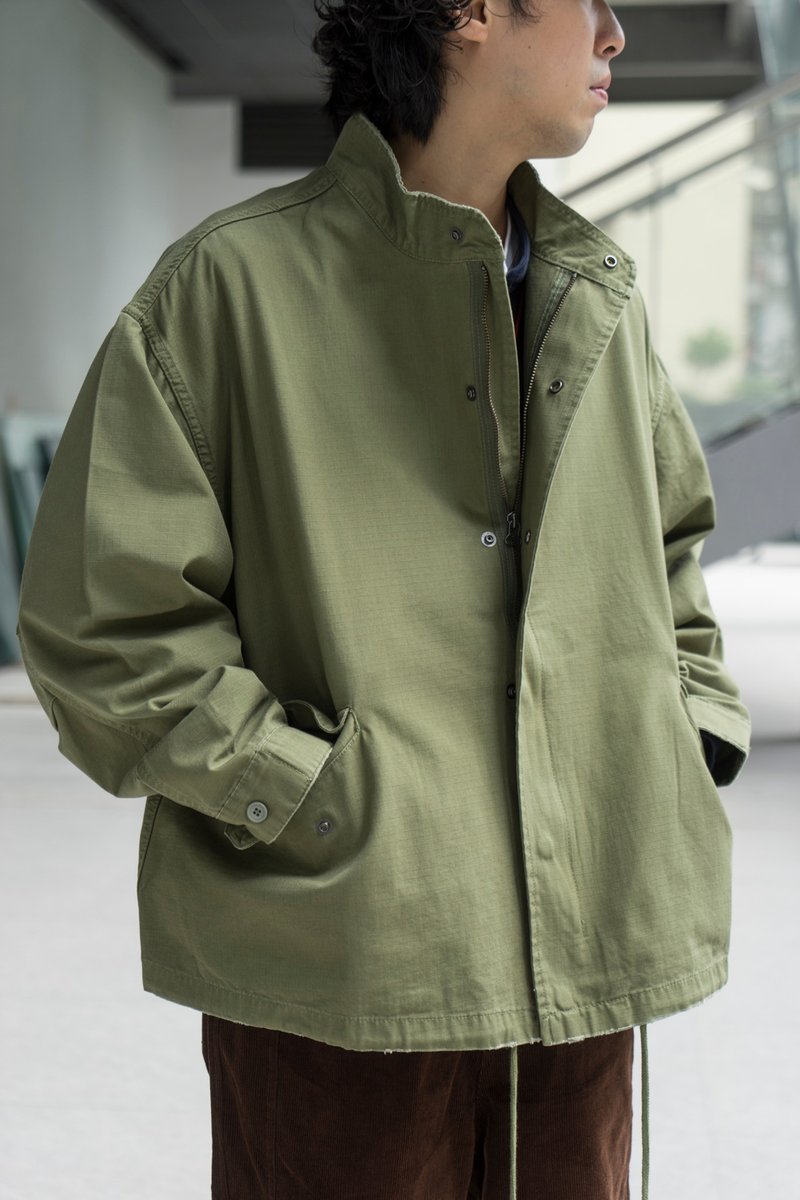 Jacket 日系潮流美式復古工裝外套 防撕裂面料M51立領軍綠寬鬆款 - 男装外套 - 棉．麻 绿色