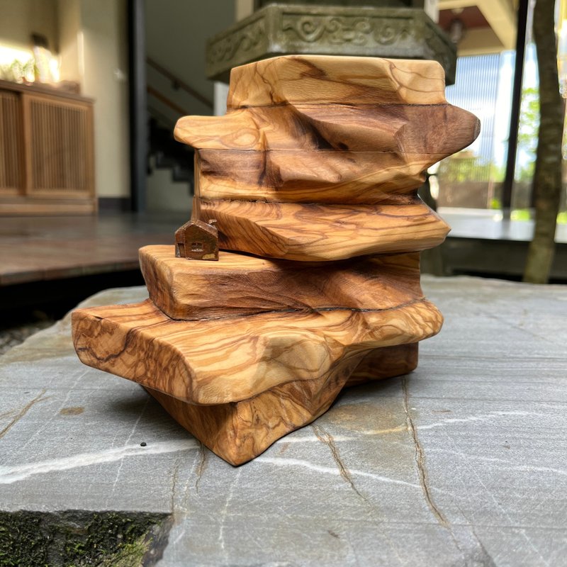 心山系列　斟蜃崖　家饰摆件　小枯山水　雕刻件 - 摆饰 - 木头 橘色