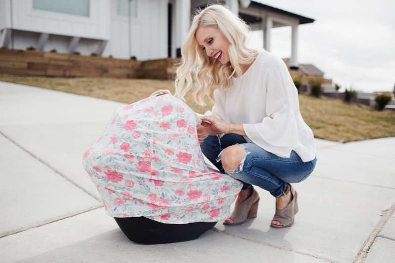 Copper Pearl 多功能座椅套/哺乳巾-粉红春天花卉 X001P0Z3WP - 哺乳巾 - 棉．麻 