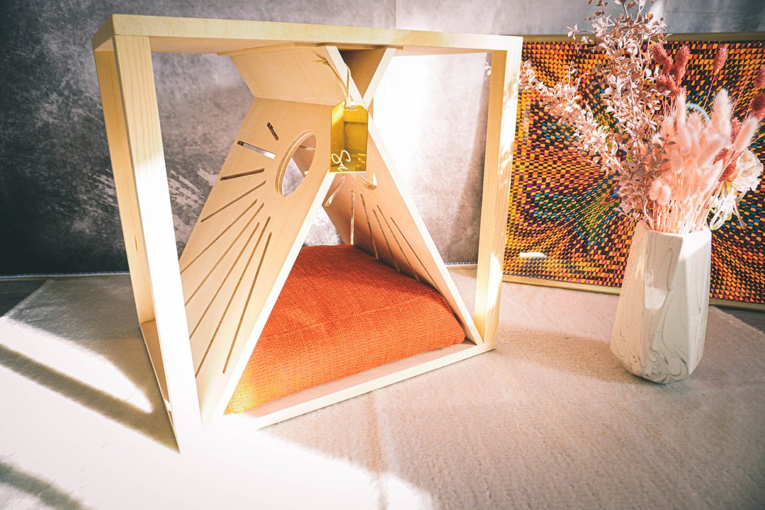 Dog House combined with Side Table, Modern Pet House, Wood Dog House, Pet Furnit - 床垫/笼子 - 木头 橘色