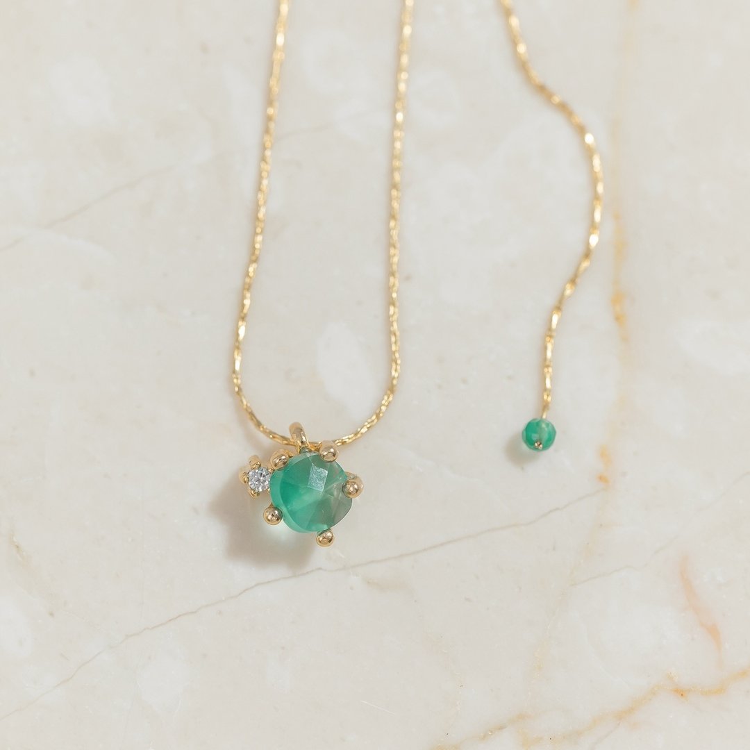 【金牛座生日石】绿玛瑙 Green Onyx 天然石项链 韩国制造 - 项链 - 不锈钢 