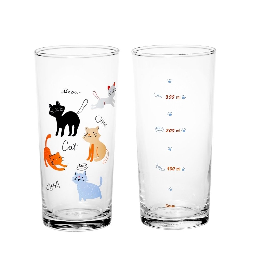OCEAN 猫咪刻度杯 435ml/1入 - 玻璃杯 - 玻璃 多色