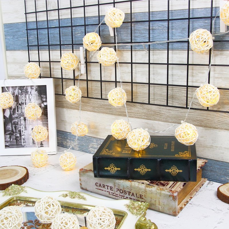 创意灯饰 藤球灯串 插座款 霭霭白雪 长度3M LED气氛灯 圣诞节 - 灯具/灯饰 - 竹 白色