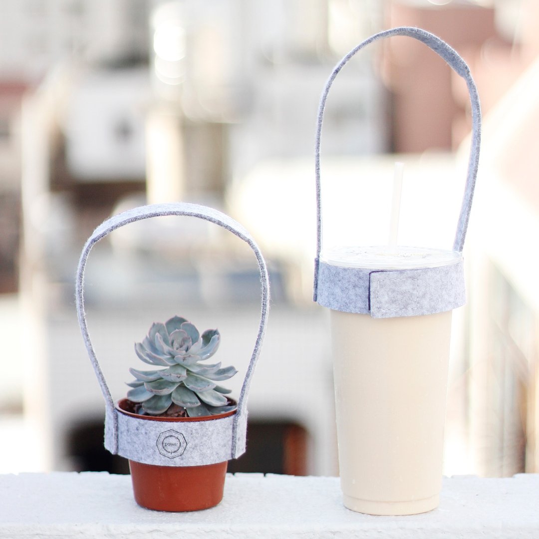 简约款 羊毛毡环保饮料提带 Beverage tape 浅麻灰Gray - 随行杯提袋/水壶袋 - 羊毛 灰色