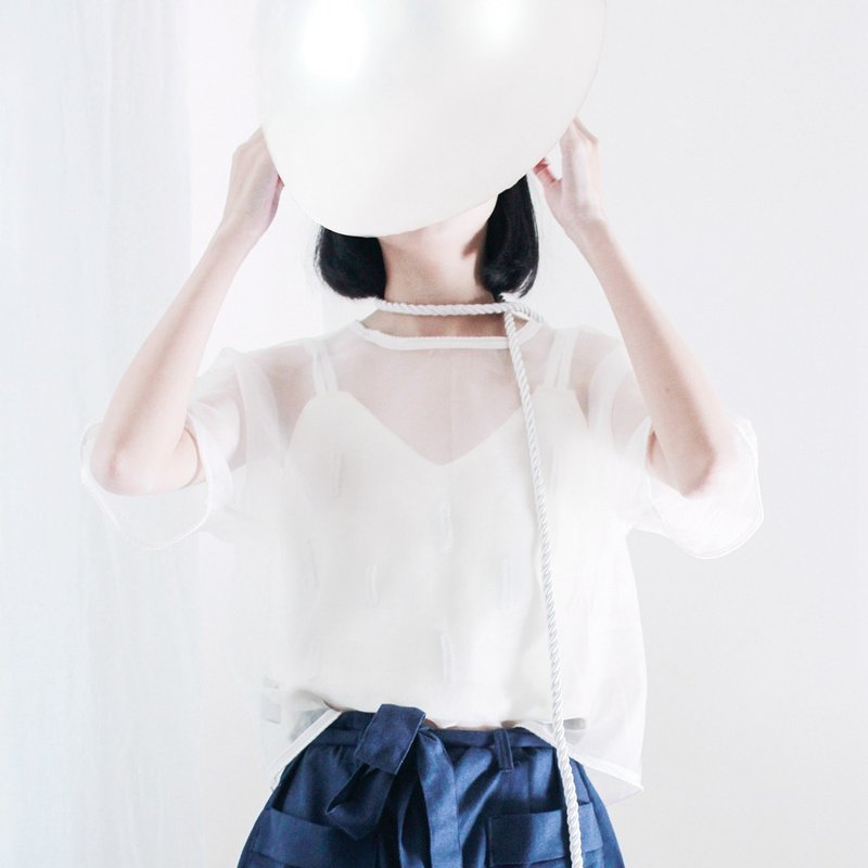 MaodiuL梦幻真丝浪漫欧根纱外搭短袖 - 背带裤/连体裤 - 丝．绢 白色