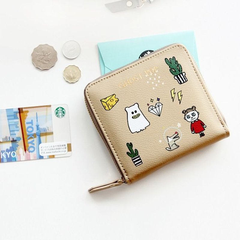 Dessin x GMZ-顽皮鬼欢乐拉链短夹S-气质驼,GMZ02162 - 皮夹/钱包 - 真皮 卡其色