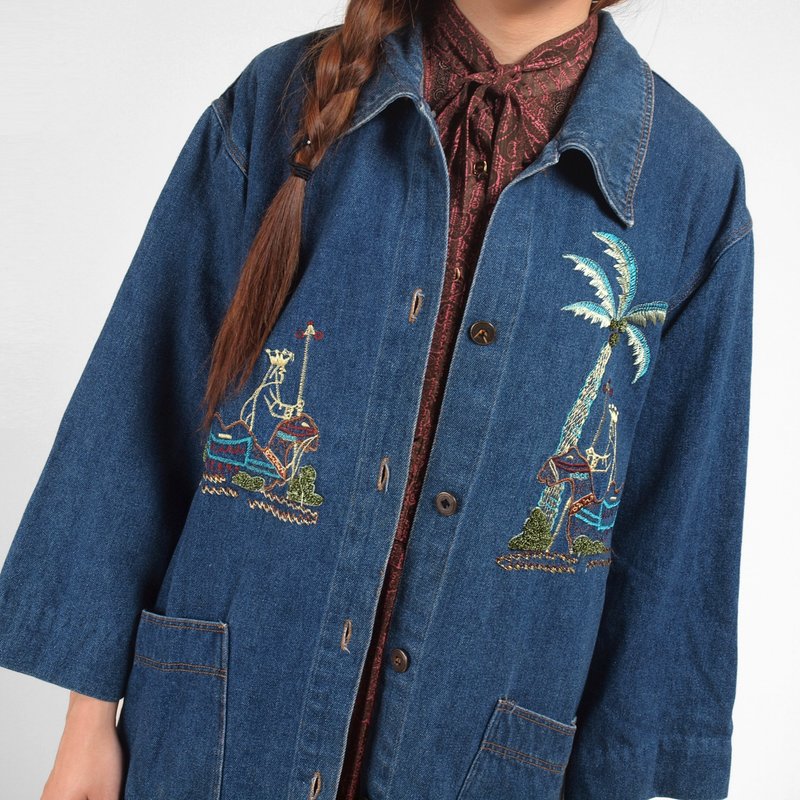│moderato│vintage异国刺绣牛仔衬衫外套/复古女孩.日本男孩.文艺青年.个性男朋友 - 女装休闲/机能外套 - 其他材质 蓝色