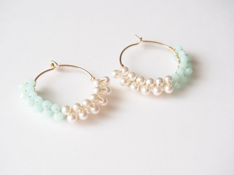 hoop earing / pierce (mint) - 耳环/耳夹 - 其他材质 绿色