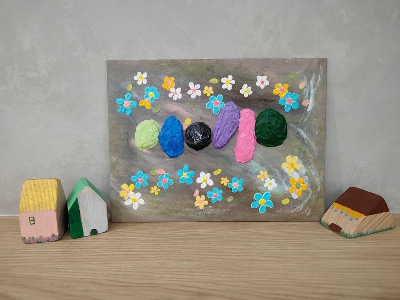 【石头与花】浮雕无框画/挂画/压克力画/原画/摆饰/礼物 - 摆饰 - 棉．麻 