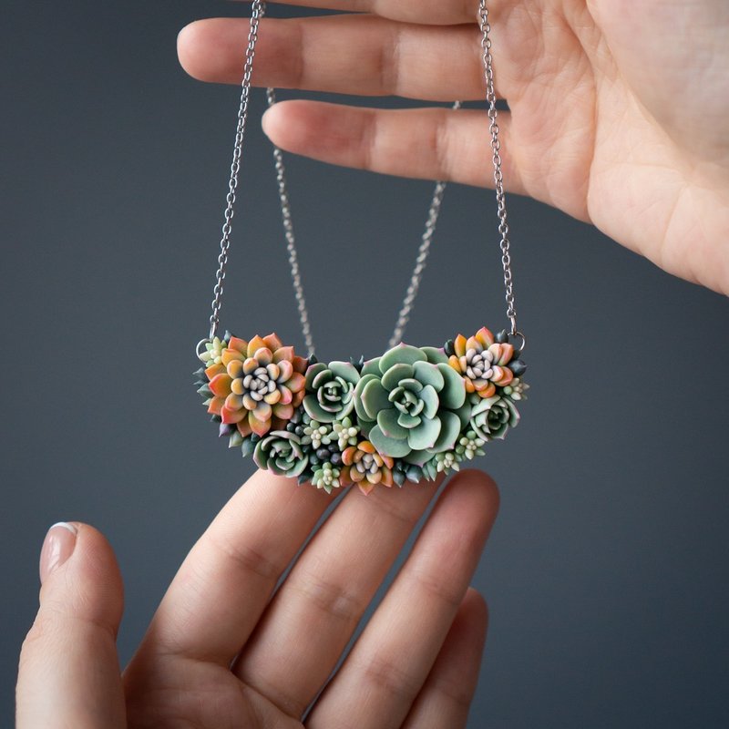 橘绿色多肉植物项链 - 项链 - 其他材质 绿色