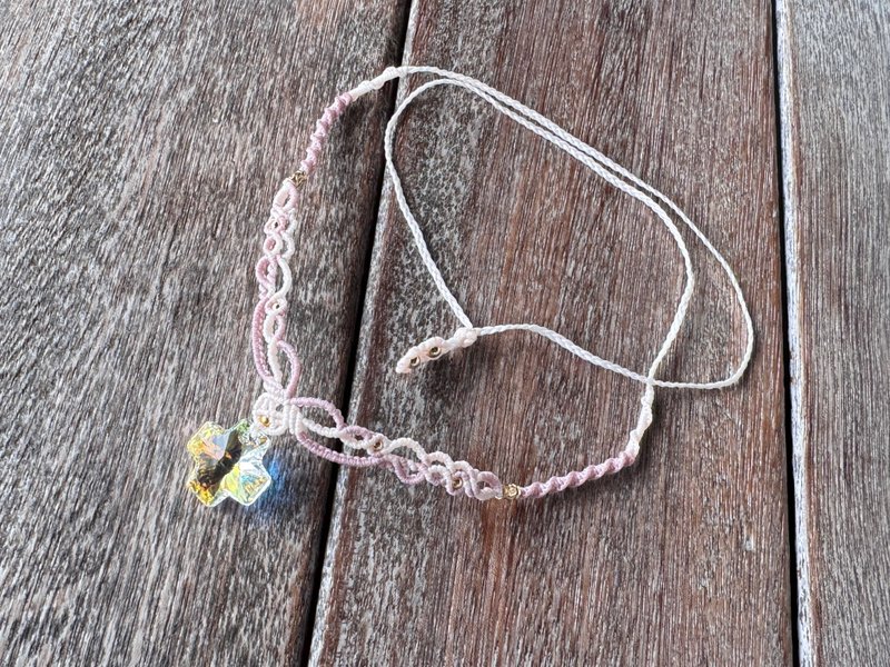 #230309 Macrame Swarovski 编织 颈链 - 项链 - 半宝石 粉红色