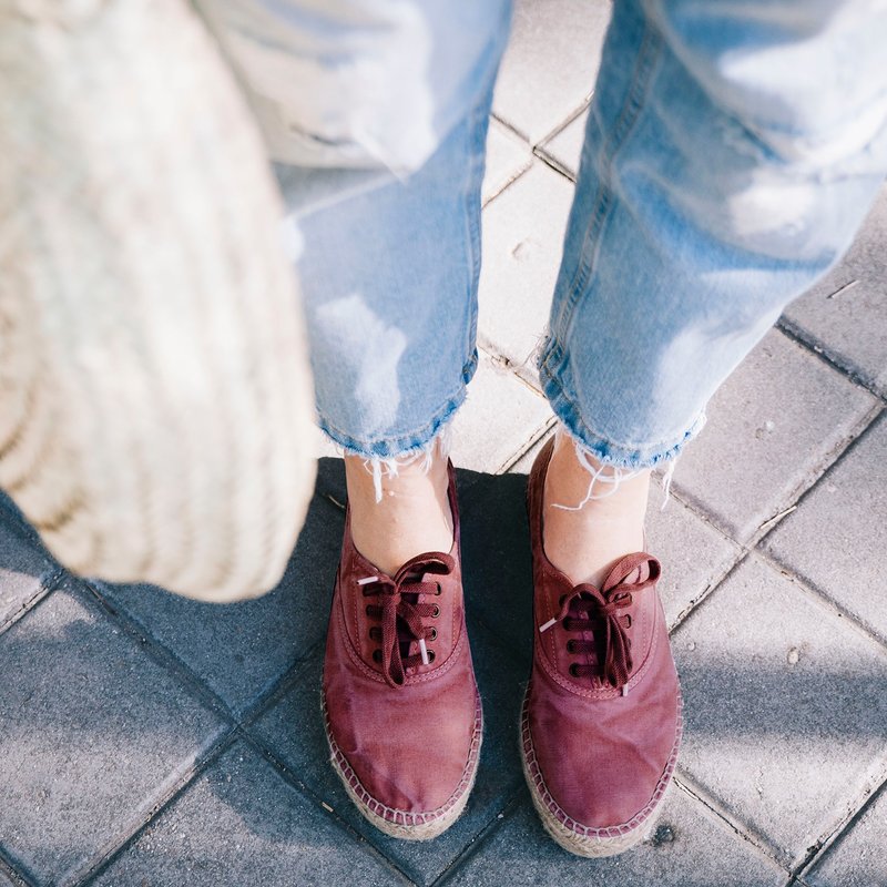 西班牙手工帆布鞋 / 620E 草编鞋 便鞋 / 女款 / 620 水洗酒红 - 女款休闲鞋 - 棉．麻 红色