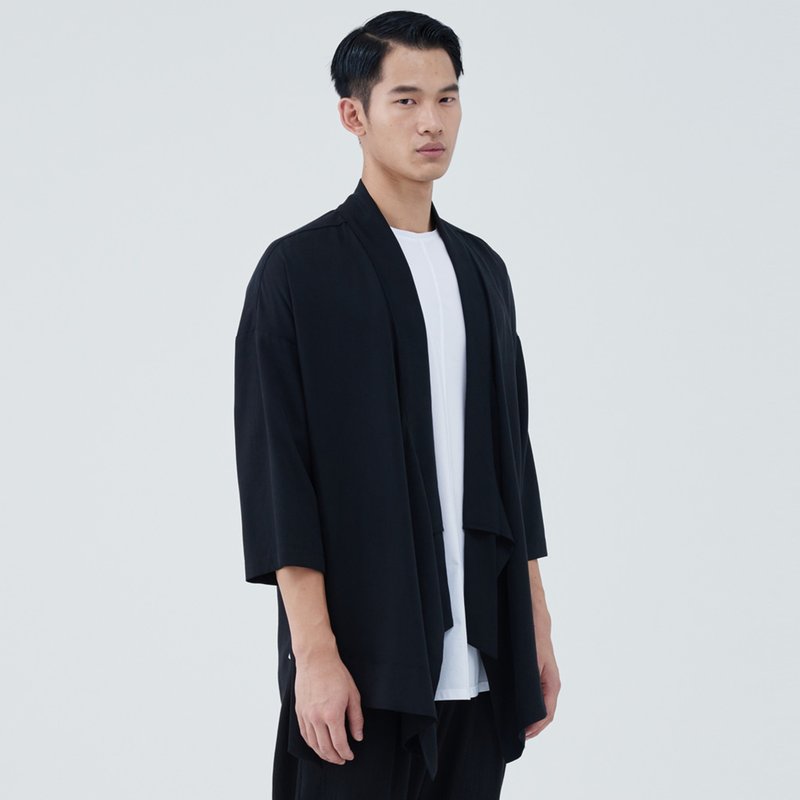 TRAN - Y领和式绑带衫 - 中性连帽卫衣/T 恤 - 聚酯纤维 黑色