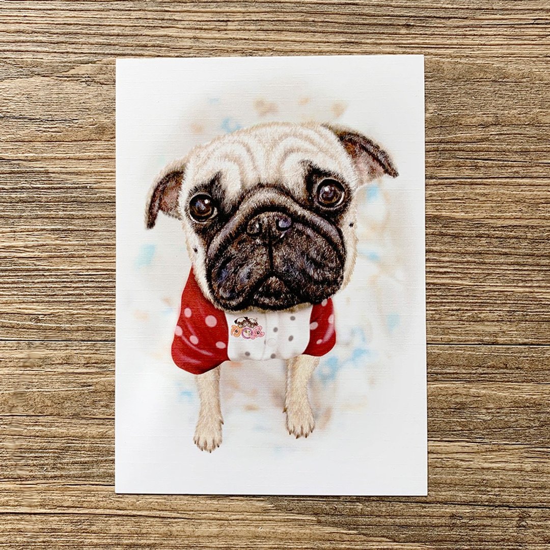 巴哥犬 插画 明信片 - 卡片/明信片 - 纸 多色