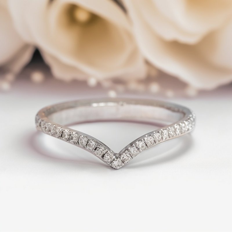 18K 璀璨钻石V型线戒 - 对戒 - 贵金属 银色