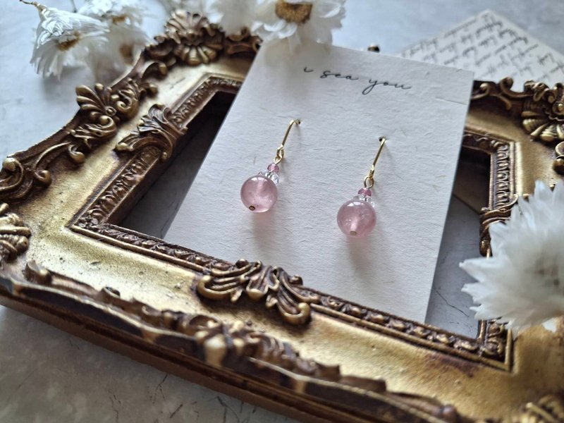 i sea you 草莓糖－马达加斯加粉水晶、碧玺 - 耳环/耳夹 - 半宝石 