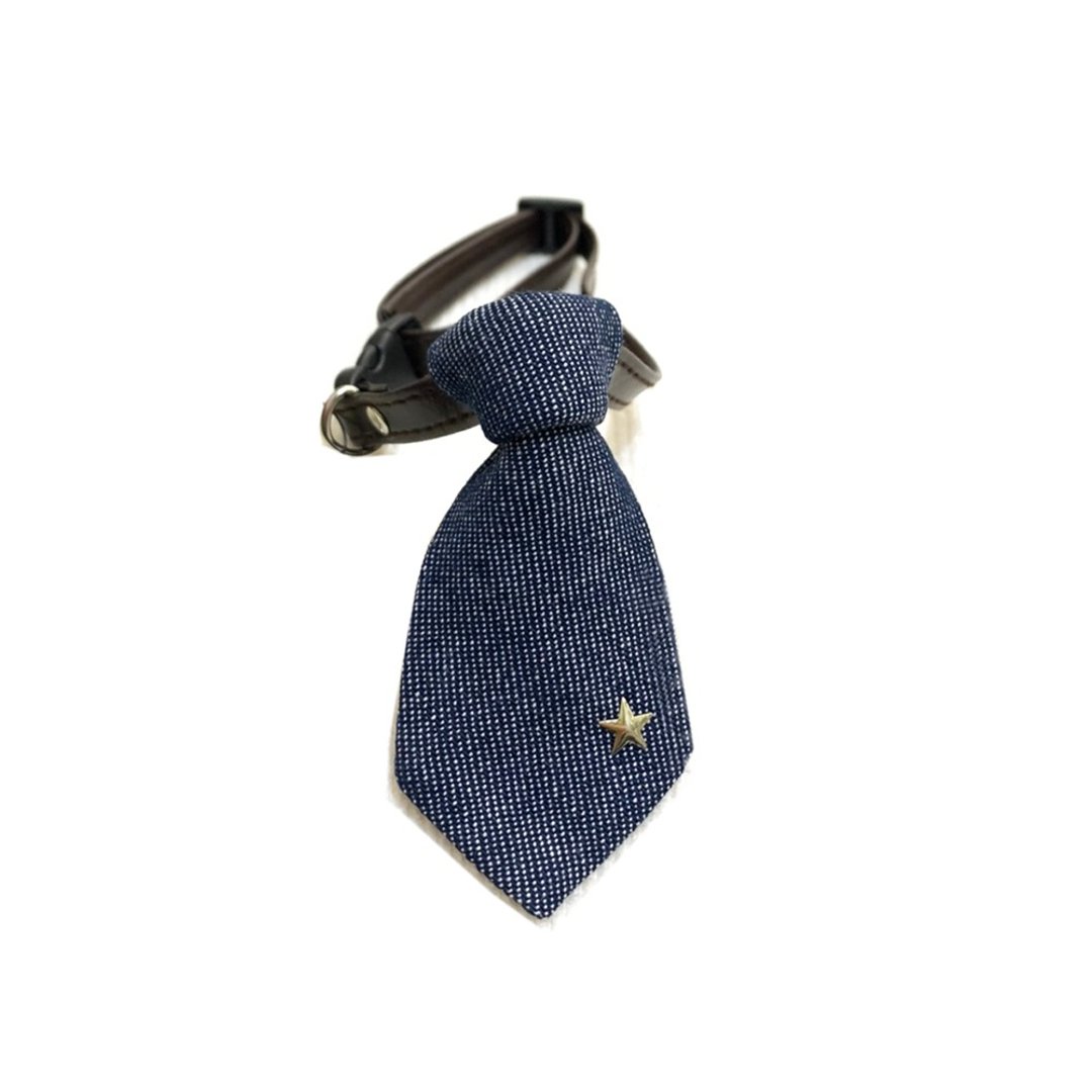 Ella Wang Design Tie 宠物 领结 领带 猫 狗 牛仔 丹宁 - 项圈/牵绳 - 棉 蓝色