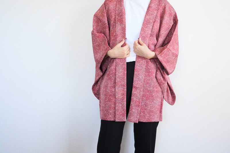 日本和服、叶纹和服、丝绸羽织、正统和服、传统和服 - 女装休闲/机能外套 - 丝．绢 粉红色