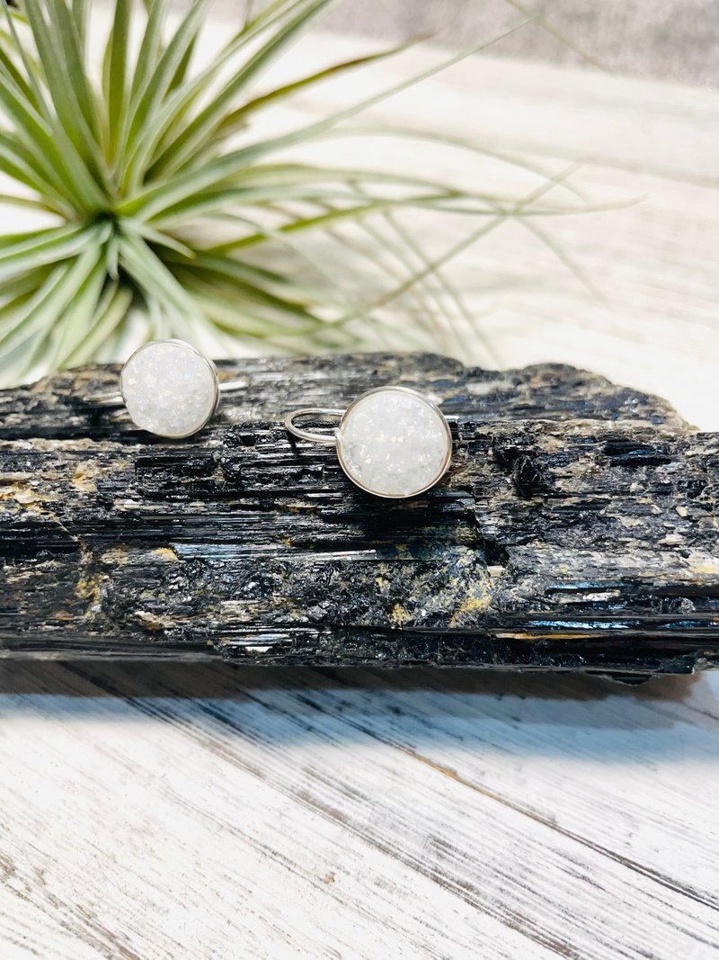 雪 玛瑙结晶纯银耳环 - 耳环/耳夹 - 半宝石 白色