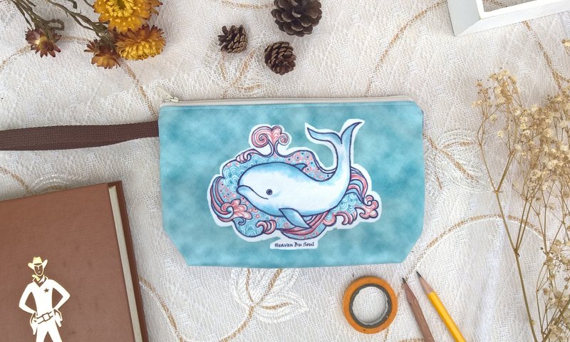 <秘境之生>涌出希望泉的鲸 手拿包 化妆包 收纳 票卡 插画 动物 - 手拿包 - 聚酯纤维 蓝色