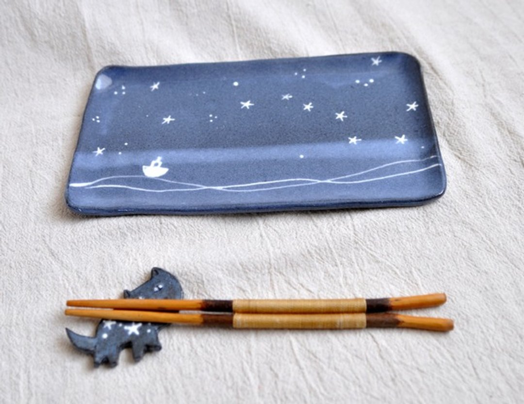 Galaxy series of large square plates - 盘子/餐盘/盘架 - 陶 蓝色