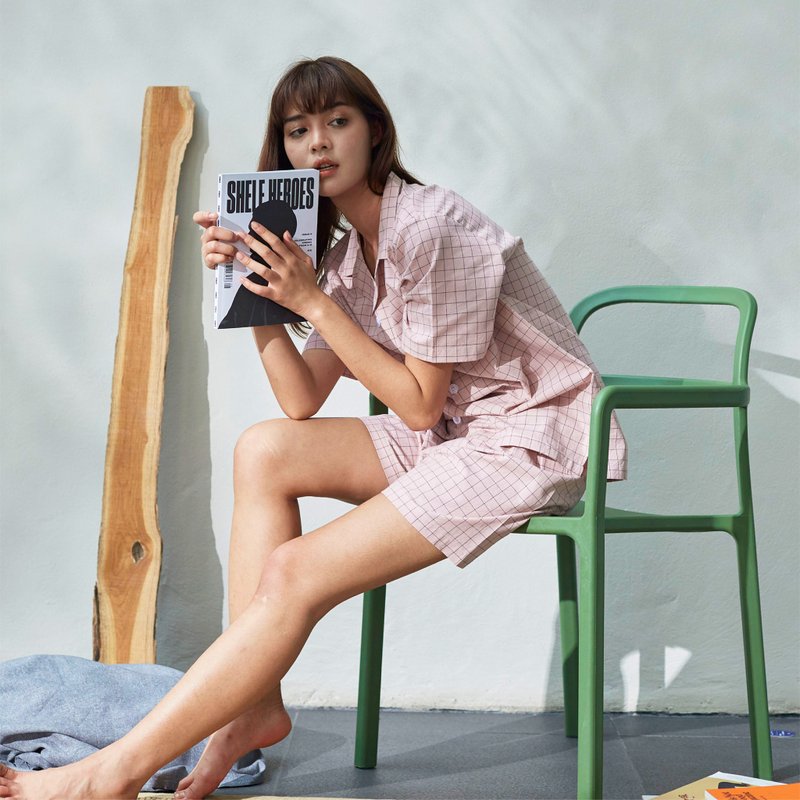 Linen Pajamas Short sleeve with Shorts - 居家服/睡衣 - 亚麻 粉红色