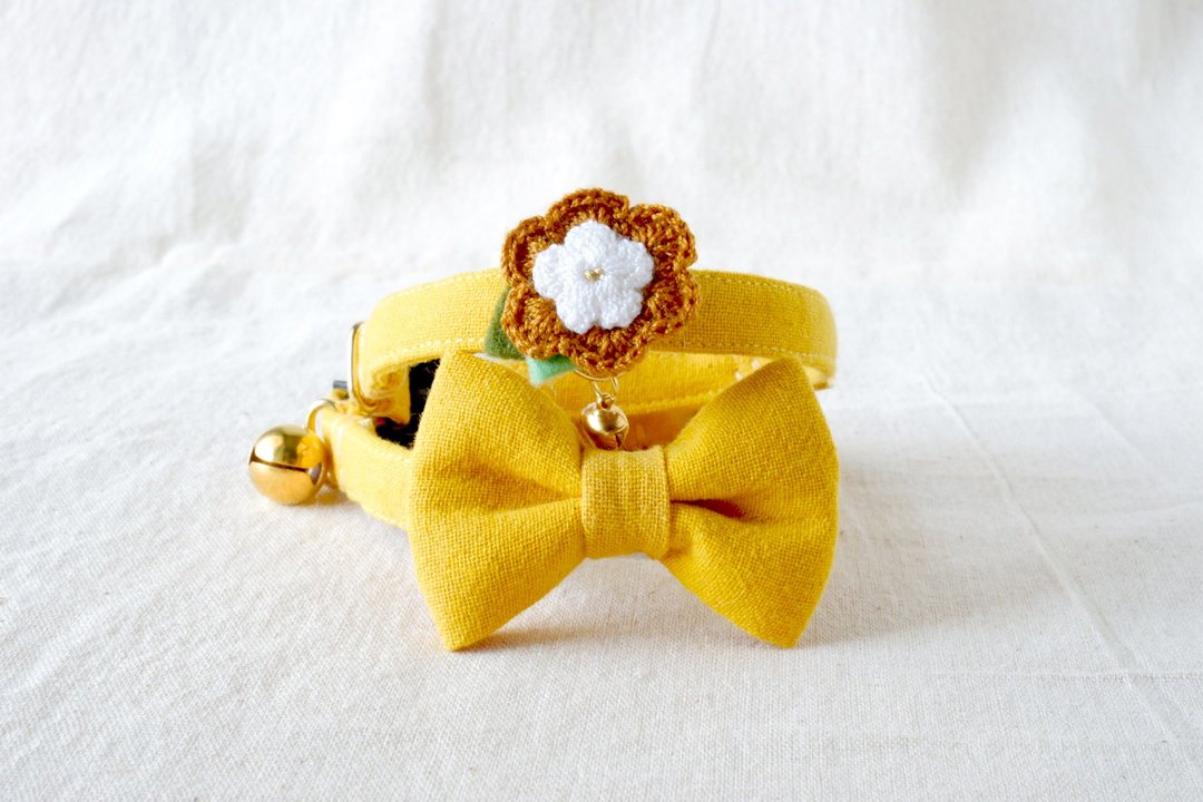 Mood Turmeric - Breakaway cat collar with 3 types of attachments - 项圈/牵绳 - 棉 橘色