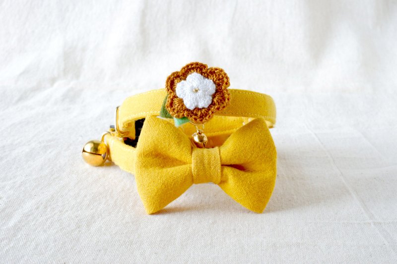 Mood Turmeric - Breakaway cat collar with 3 types of attachments - 项圈/牵绳 - 棉．麻 橘色